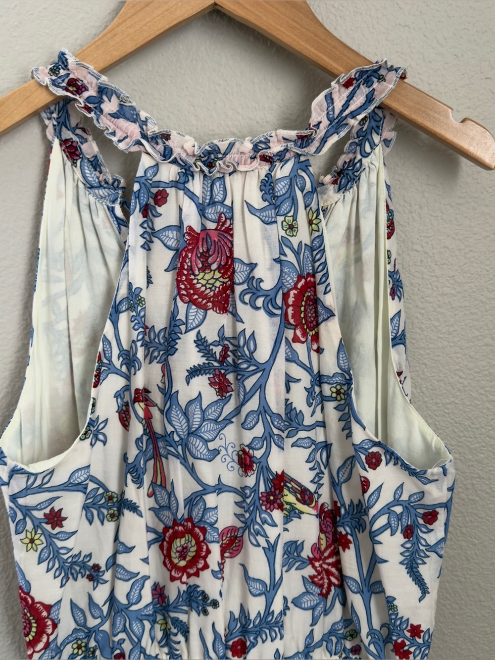 J. Crew Floral Tie-Front Maxi Dress in White with Blue & Red Print - 00 - Picture 5 of 12